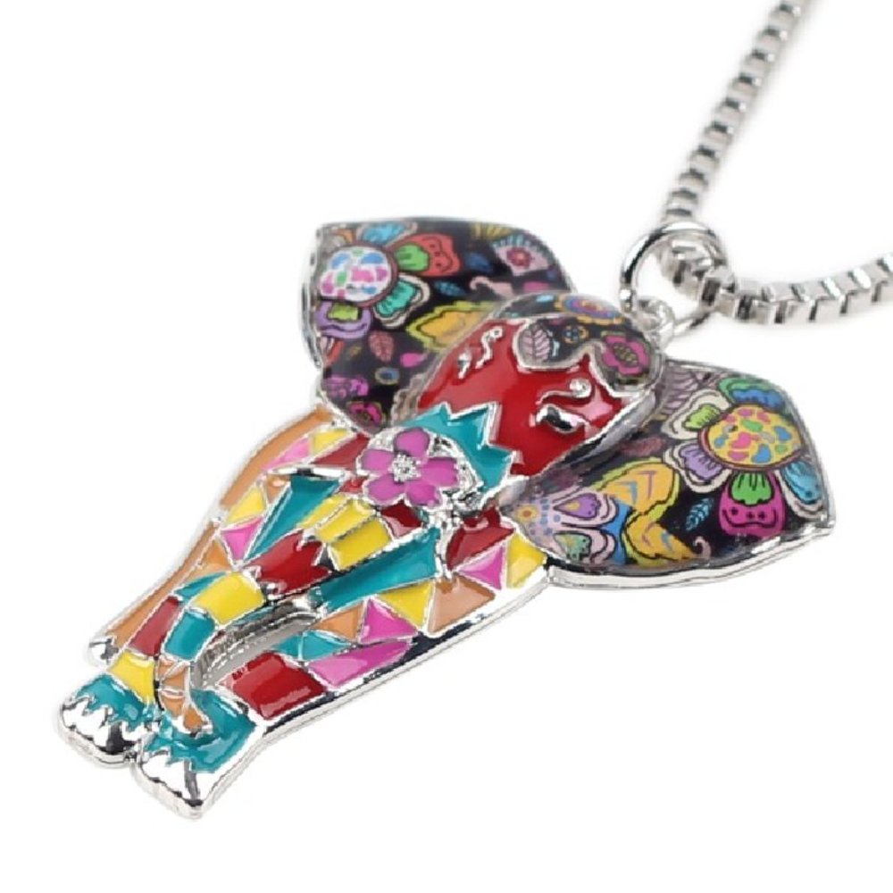 Fabulous Multi-Color Enamel Elephant Necklace